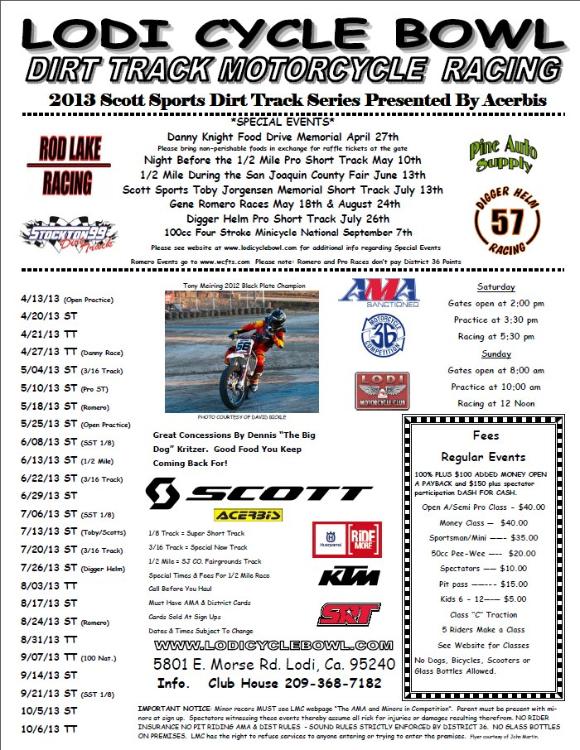 2013 Lodi Cycle Bowl Season Schedule